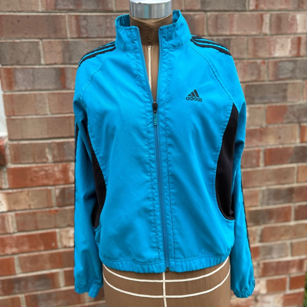 Adidas Vintage Women's Blue and Black Bomber Jacket
